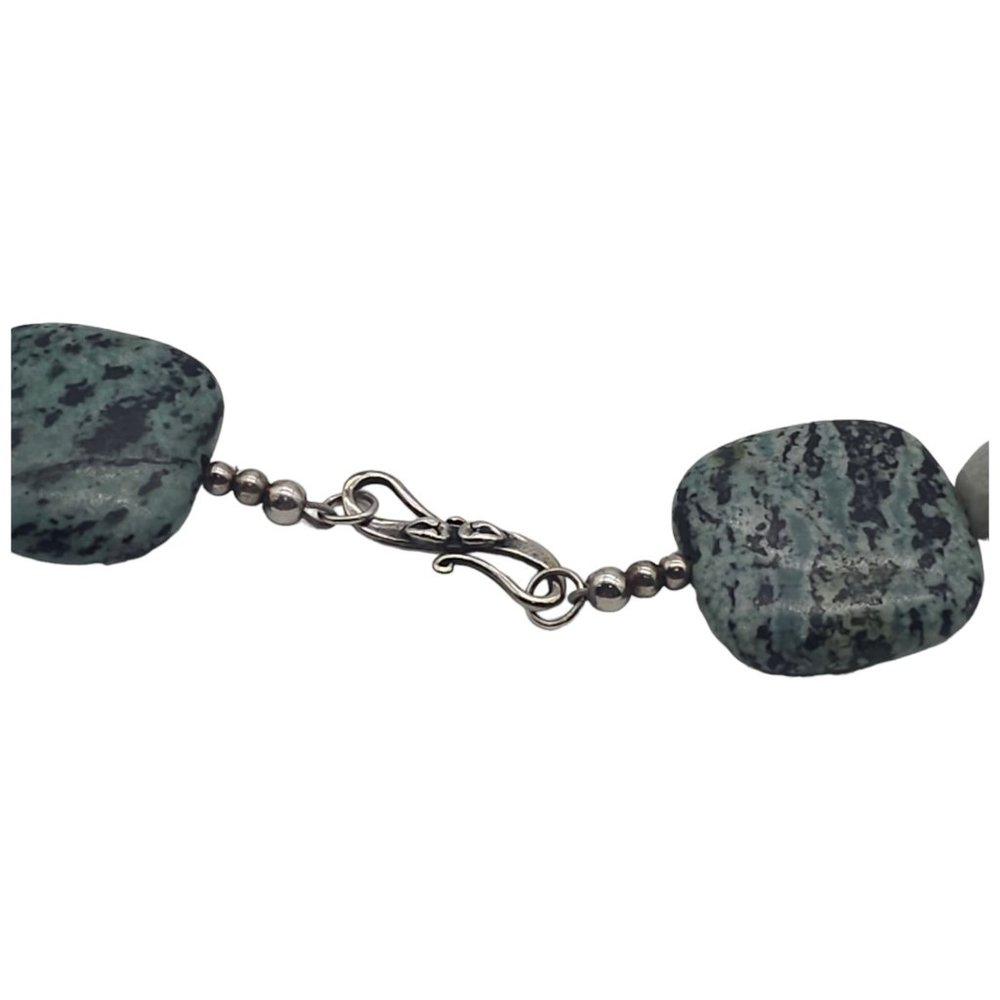 Green Moss Agate Blue Jasper Beaded Necklace 27" Sterling Silver 925 Stamped M16 - Picture 8 of 10